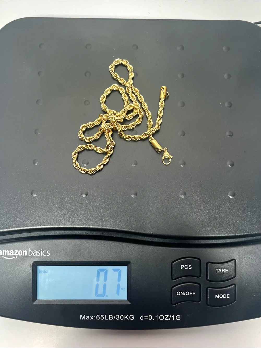 18K Gold PVD Plated 4mm Rope Chain 22” Stainless Steel Necklace